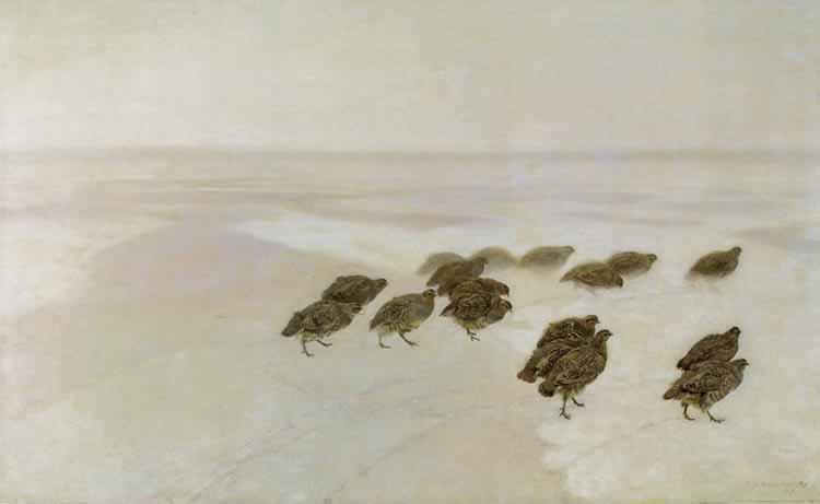 Jozef Chelmonski Partridges in snow oil painting image